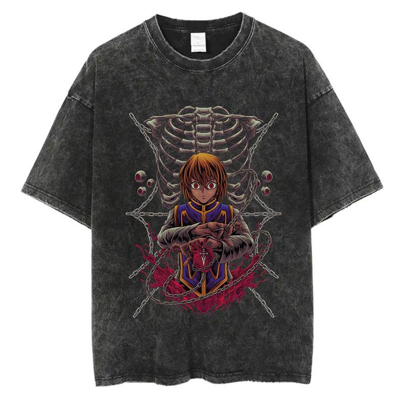 Y2K Vintage Washed Tshirts Hip Hop Retro Punk Anime Hunter X Hunter Print Cotton T-Shirts Harajuku Women Men Summer Top