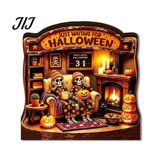 LED Halloween Scenes Vintage Glowing Wooden Tabletop Decor, Light Up 3D Scene Display Spooky Desktop Ornaments for Party, Festive Home Ornament Tiered