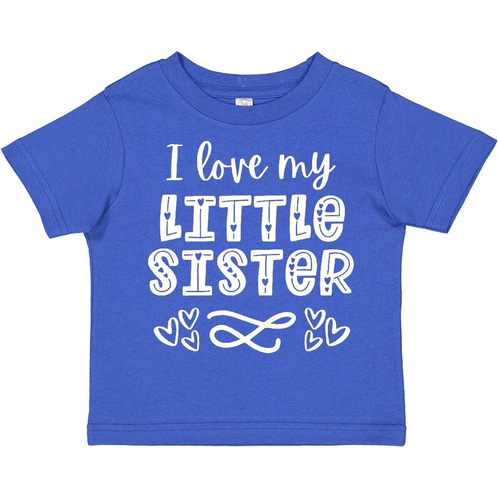 Inktastic I Love My Little Sister With Hearts Toddler kids boys T-Shirt Siblings Big Kids