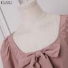 ZANZEA Women Elegant Square Collar Casual Short Sleeve Long Dress