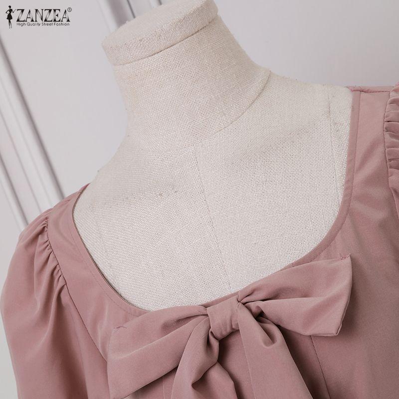 ZANZEA Women Elegant Square Collar Casual Short Sleeve Long Dress