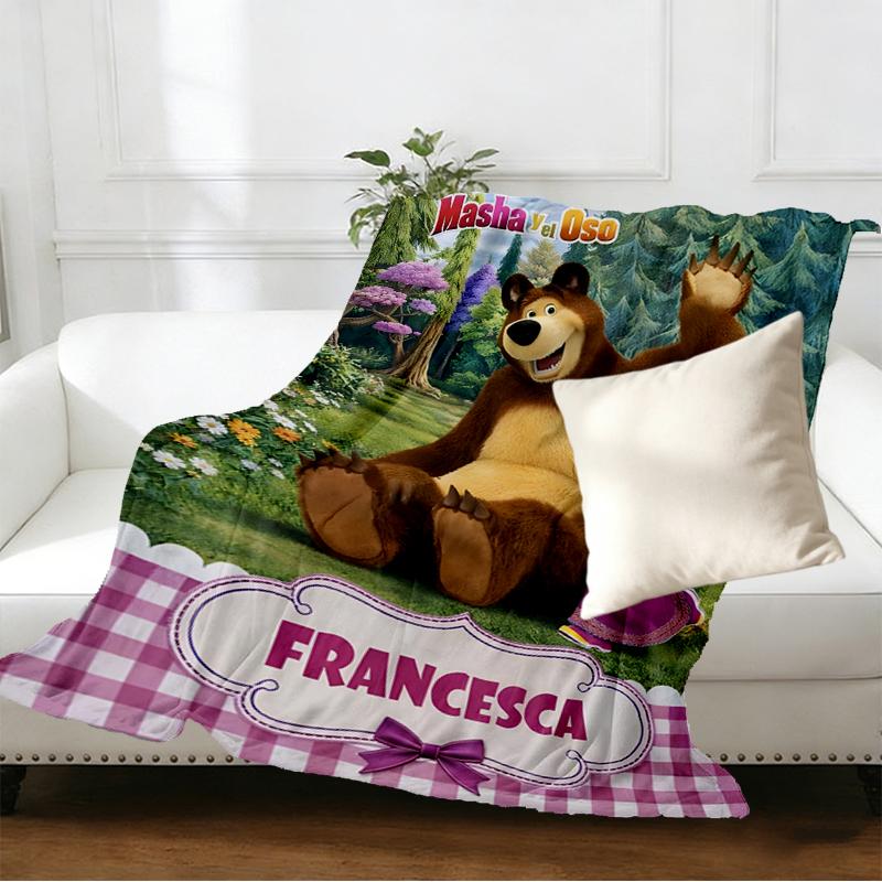 Masha and The Bear Print Blanket - Soft & Comfortable, for Bedroom, Travel, Sofa, Home Decoration - Birthday Christmas Gift for Friend
