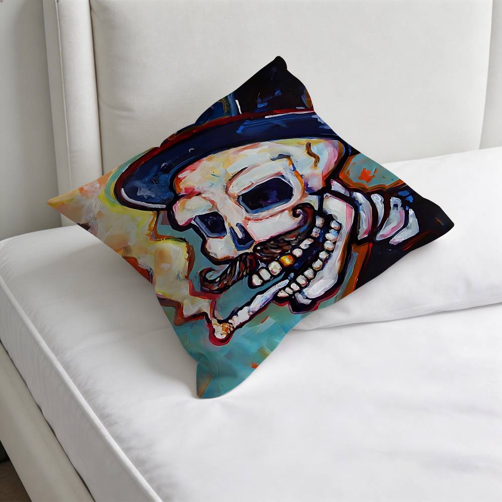Funny Skull Art Square Pillow Cover Decorative Throw Pillow Case for Sofa Couch Bed Home Car Living Room Decoration