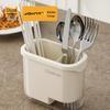 Cream Style Utensil Rack: Multifunctional Spoon, Chopstick Holder & Kitchen Drain Storage Box.