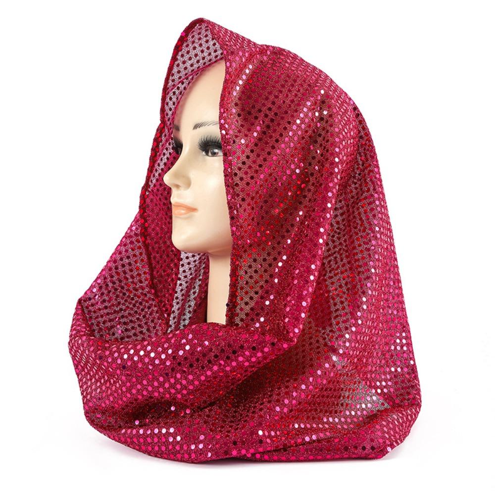 

Breathable Sequin Hooded Headscarf Solid Color Hijab Soft Sequin Head Wraps Sun Protection розы красного