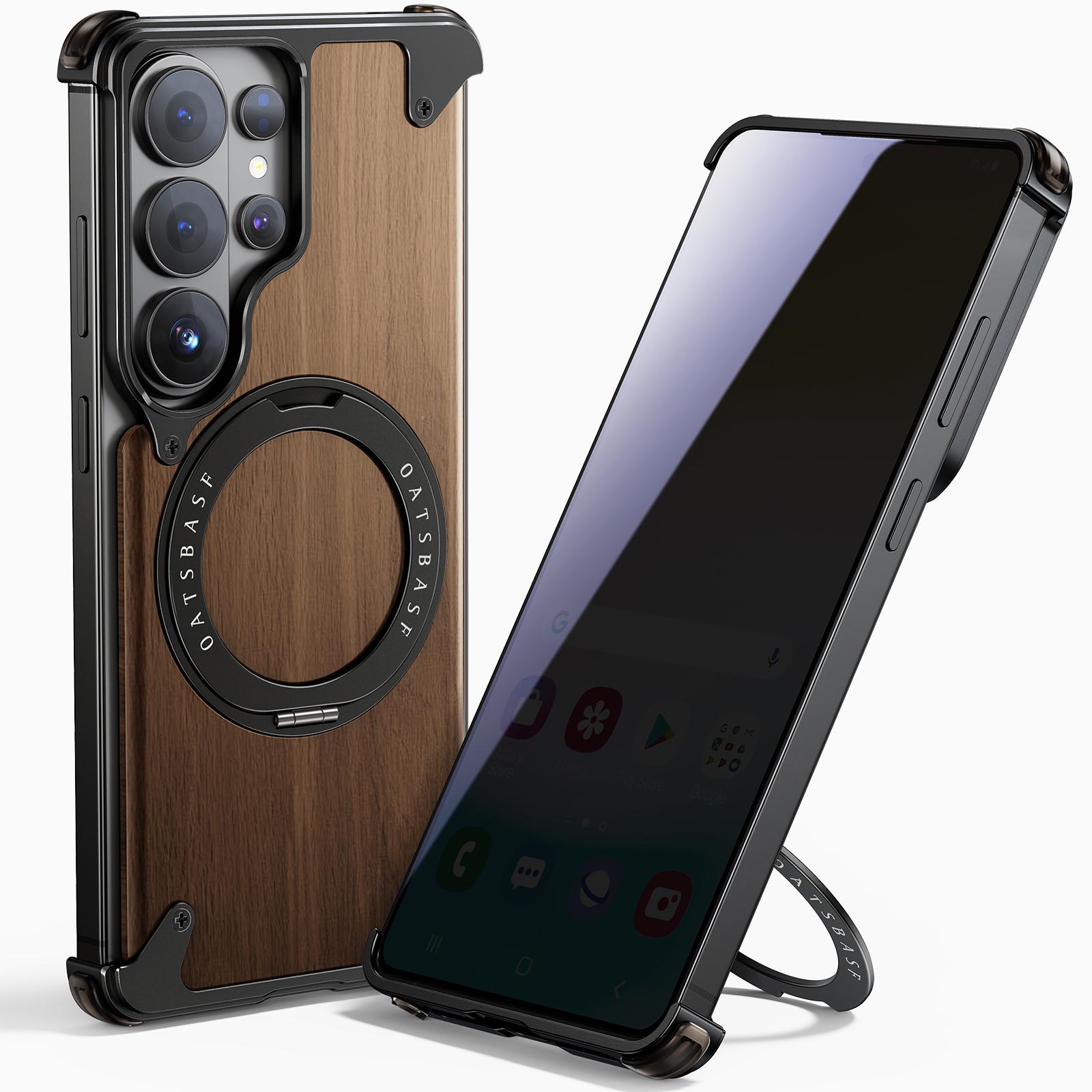 

Oatsbasf Stand Phone Case for Samsung Galaxy S26 Ultra with 360°Rotation Grip Ring Drop Proof Phone Case Solid Wood Back Cover Galaxy S26 Ultra чорний