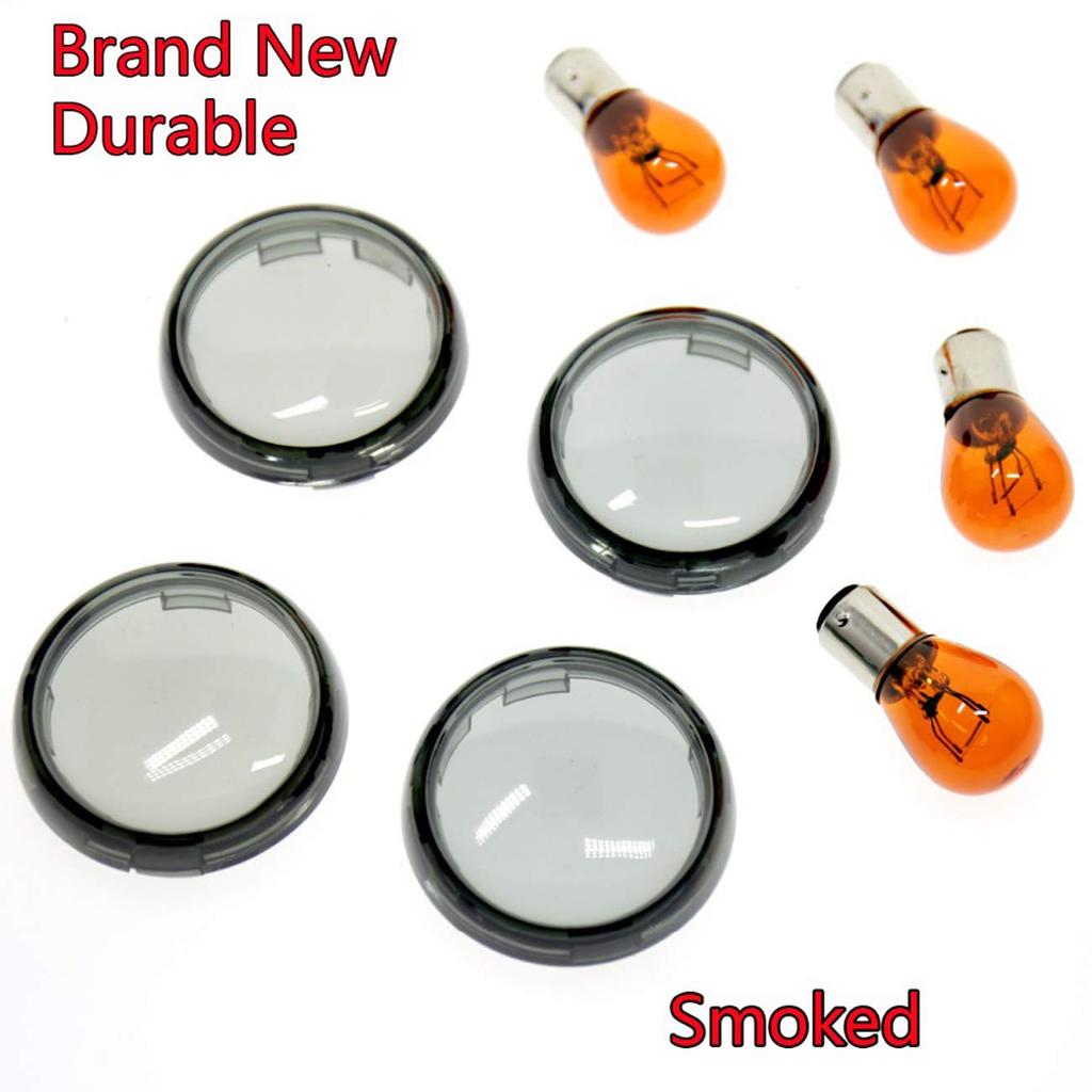 YIBO Turn Signal Light Smoke Lens Cover Set of 4 with Bulbs for Touring / Dyna / Softail / Sportster / Street Glide 883 (1986-2017)