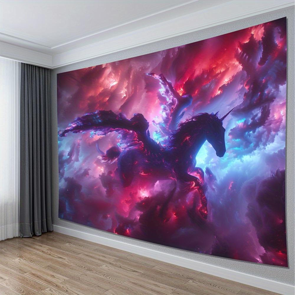 Aurora Unicorn Tapestry 2D Digital Print Polyester Wall Hanging Living Room Bedroom Office Decor with Hooks