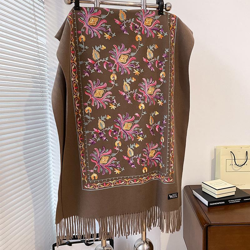 Luxury High Quality Embroidery Scarf Elegant Women Winter Thick Warm Neck Pashmina Long Fringe Scarves Lady Blanket Soft Shawl