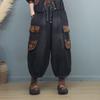 Damen Denim Cargo Hose mit großen Taschen Bedruckte 9/10-Hose Retro Casual Locker Übergröße Gewaschene Weitbein-Hose