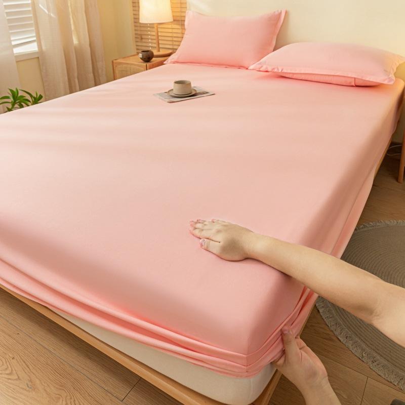 Solid Color Brushed Bed Sheet Summer All-inclusive Mattress Protective Cover Bedspread Pillowcase Dust Cover Three-piece Set