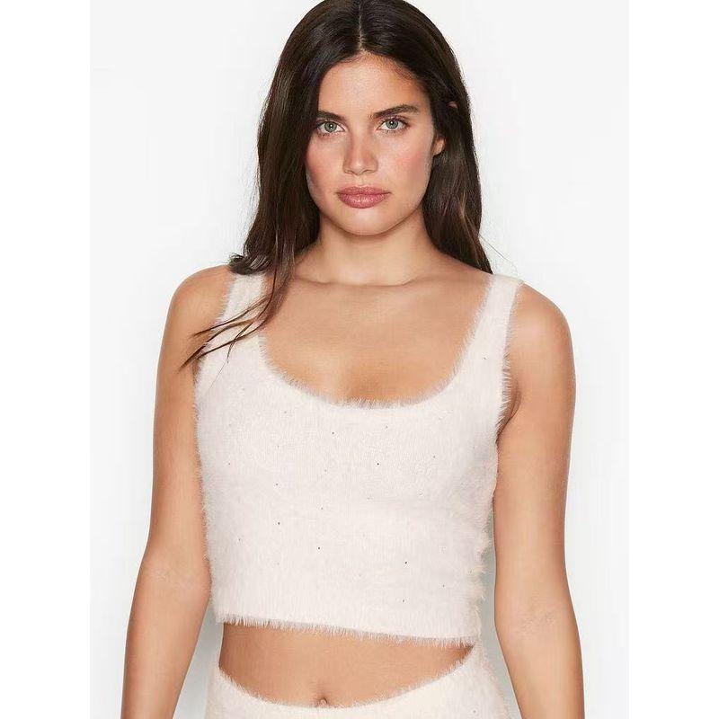 Women ~ Wei * Mi Furry Sleeveless Vest Elastic Waist Shorts Set
