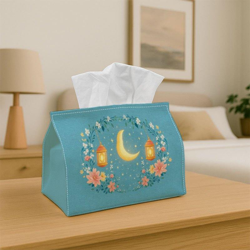 1pc Playful Night Artwork Tissue Box Cover- Moon Lantern Floral Design Tissue Box Holder, Versatile Tissue Holder for Home, Vehicle, And Party Decorat