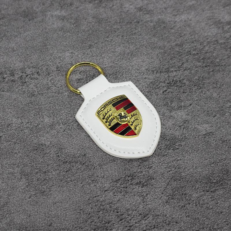Portachiavi in Pelle con Logo Metallico 3D Tipo Scudo Portachiavi Accessori Per Porsche Panamera Cayenne Taycan 911 718 Macan Carrera-GT