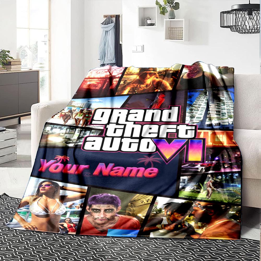 Grand Theft Auto Προσαρμόστε το Όνομά σας Κουβέρτα Ρίψης Εξατομικευμένη Κουβέρτα Μαλακή & Ζεστή Κατάλληλη για Καρέκλα Γραφείου Διακόσμηση Σπιτιού Καναπέ Κάθισμα για Όλες τις Περιστάσεις