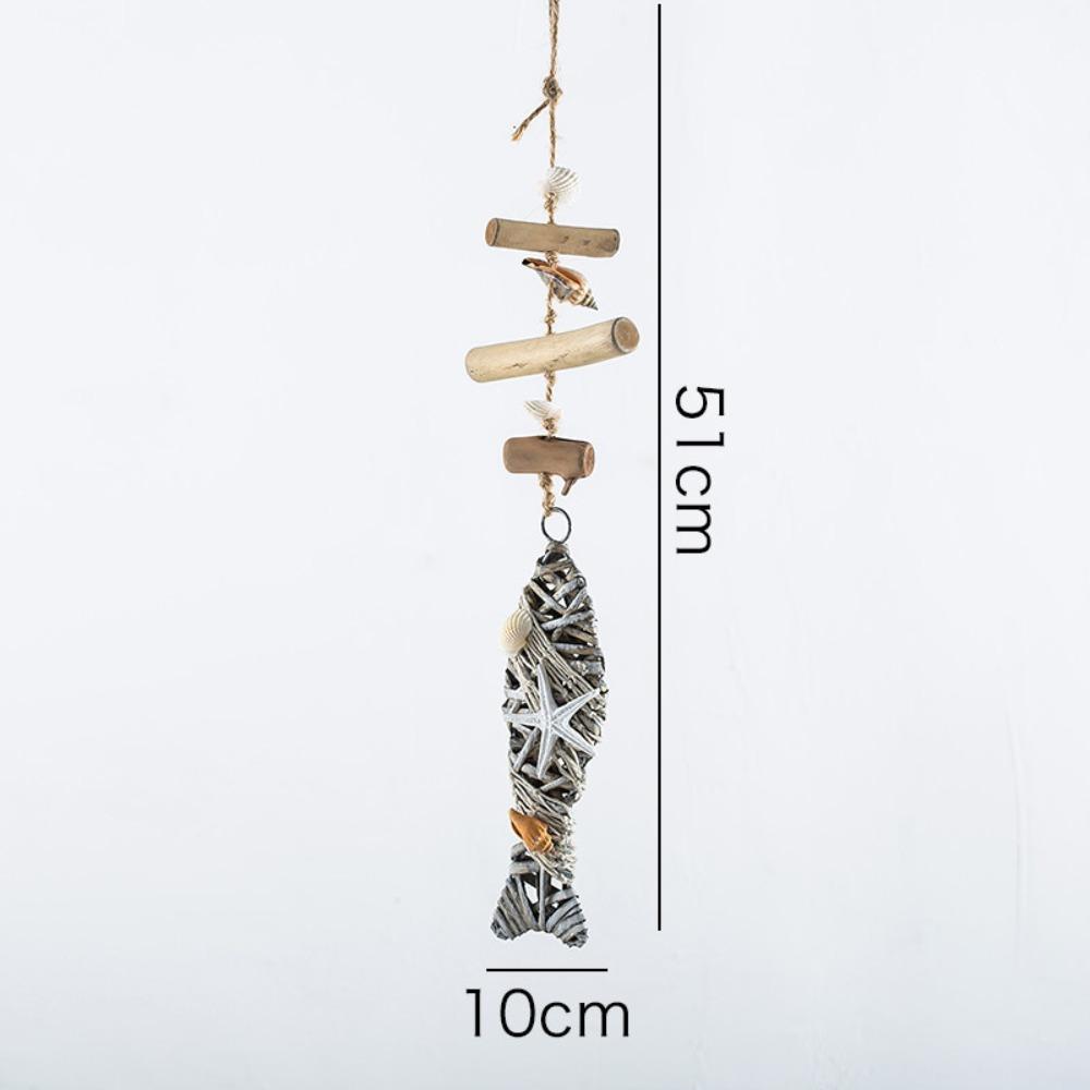 Mediterranean Style Wooden Fish Skewers Fishbone Pendants Creative Fishing Net Ornaments Home Wall Decorations Wall Decorations