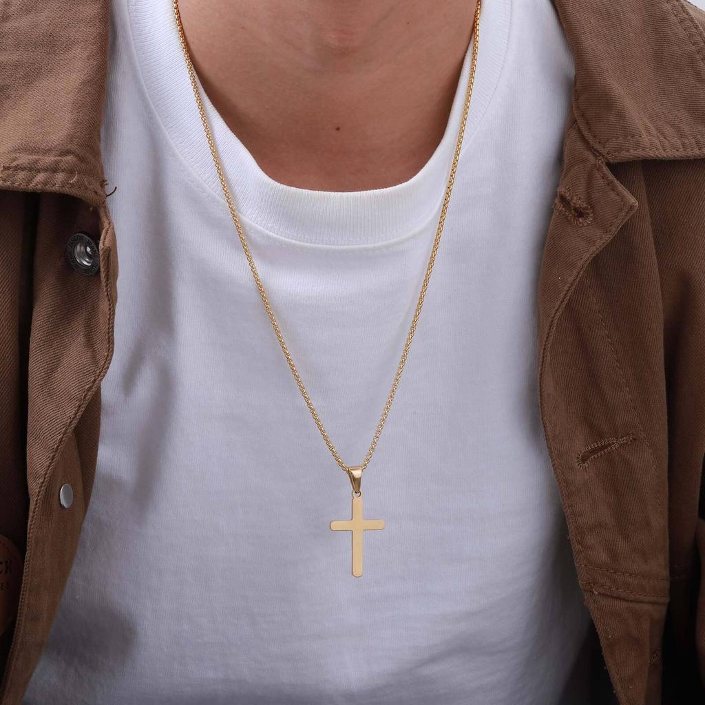 Colares Cruz Simples Básicos Vnox para Homens Meninos, Pingente Cruz Lisa Superfície Fosca, Joias Colar Fé Religião