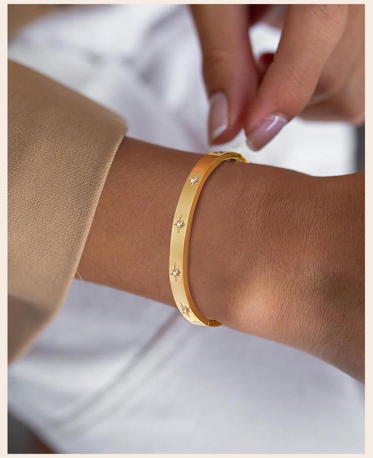 Offenes Verstellbares Stern Sternenstrahl Manschettenarmband für Damen Edelstahl Zirkonia Einlage Charme Mehrschichtiger Schmuck