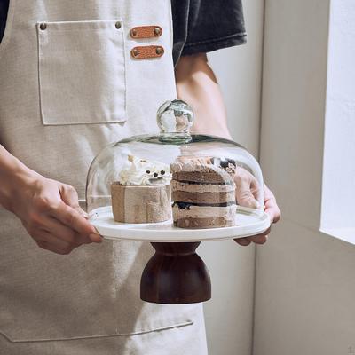 Wooden Cake Stand Plate with Dome Snacks Pastries Fruit Candy Serving