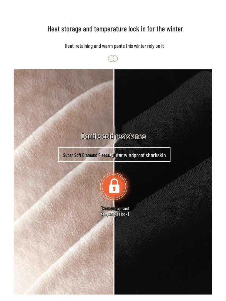 Women's Plus Velvet Thickened High-Waist Warm Diamond Pattern Shark Pants for Autumn/Winter
