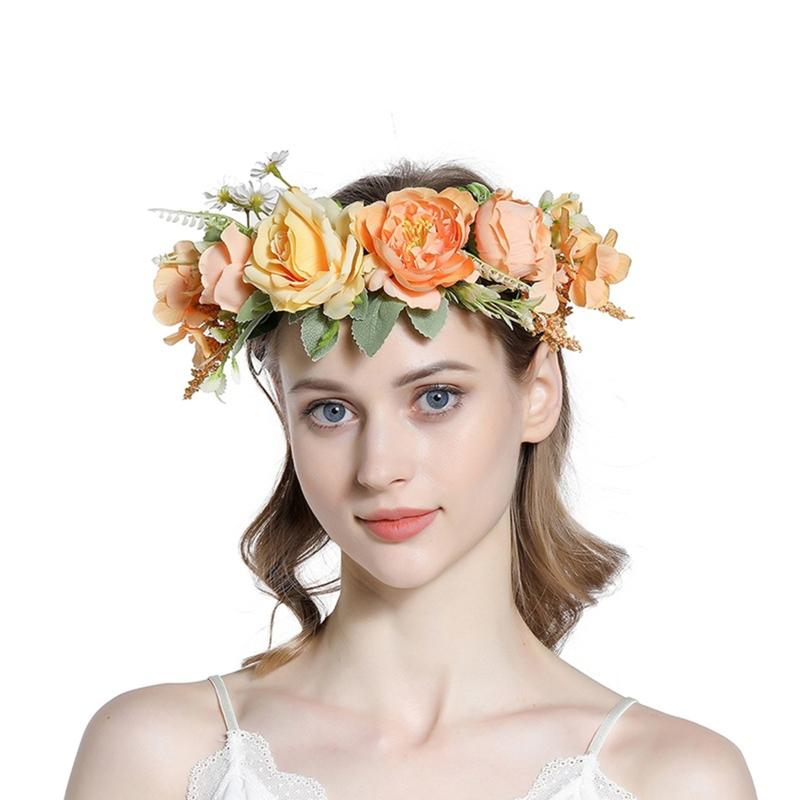 Bride Flower Headband Floral Garland Headpiece Bohemian Flower Crown Headband Boho Bridal Flower Wreath Hair Hoop