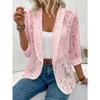 Lace Shirt Spring Summer Womens Versatile Solid Color Jacket Coats Long Sleeve Simple Hollow Design Fashion Versatile