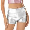 Dámské lesklé lakované horké šortky kovový vzhled design s vysokým pasem krátké kalhoty na rave párty klubové spodní díly