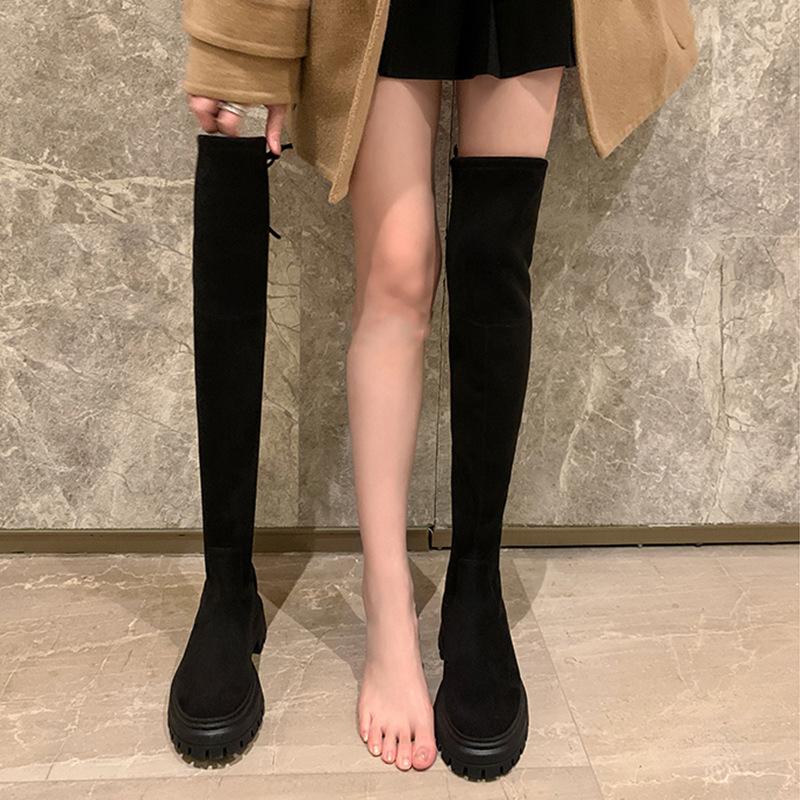 Yuanlitong 2025 Leg Jingbei~ Thick medium heel thick sole long tube elastic boots women's boots over knee boots women's shoes