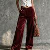 Women's Loose Plain-color High-waist Pocket Straight-leg Casual Pants