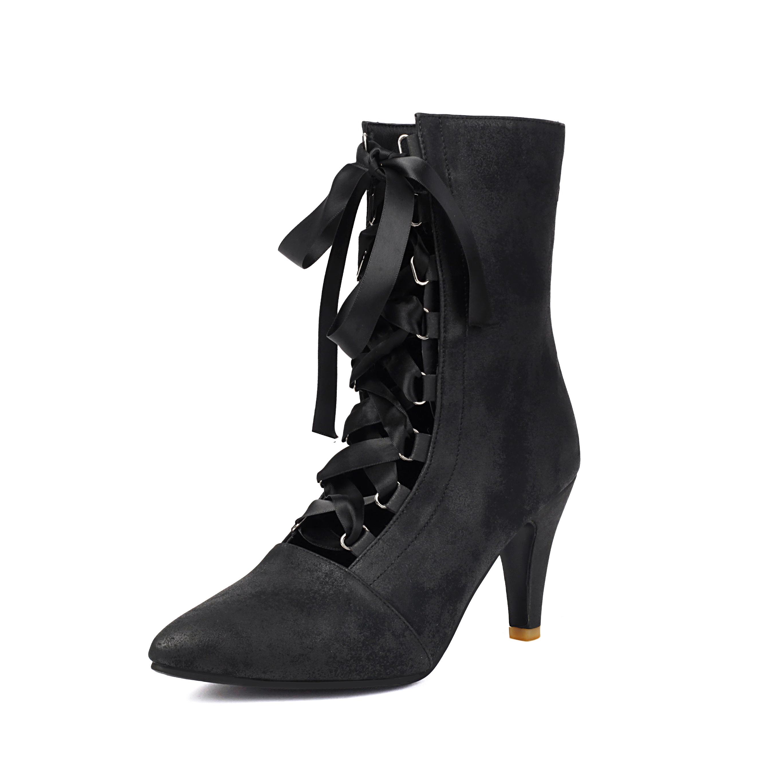 Женские короткие сапоги на высоком каблуке сексуальный европейский и американский стиль остроносые на тонком каблуке большого размера одинарные сапоги 35 чёрный 4929₽