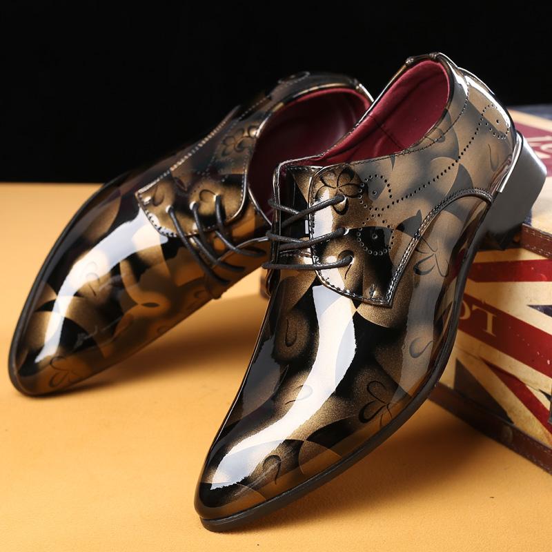 Large Men Spring  Autumn New Pointed Formal Wear Persalized Young High-end Printed Fashiable Shoes