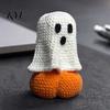 Halloween Shelf Decor Knitted Ghost Pumpkin Ornament, Handmade Cute Crochet Figurine, Fall Home Accents Festive Miniature Handicraft Ornament