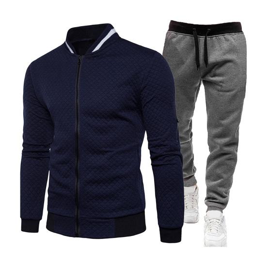 2Pcs/Set Men Suit Stand Collar Long Sleeve Zipper Placket Baseball Coat Elastic