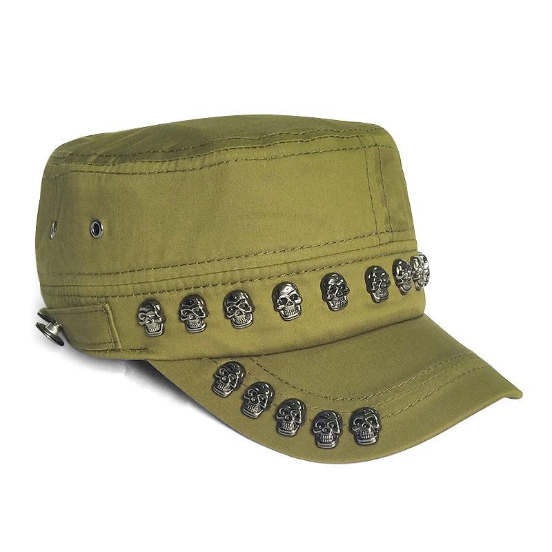 Skull Head Embroidered Flat Brim Hat With Sun Protection For Streetwear And Men
