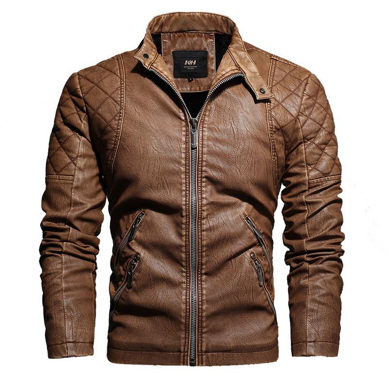 Men's European and American style leather jacket Men's fashion slim-fit locomotive PU leather jacket velvet
