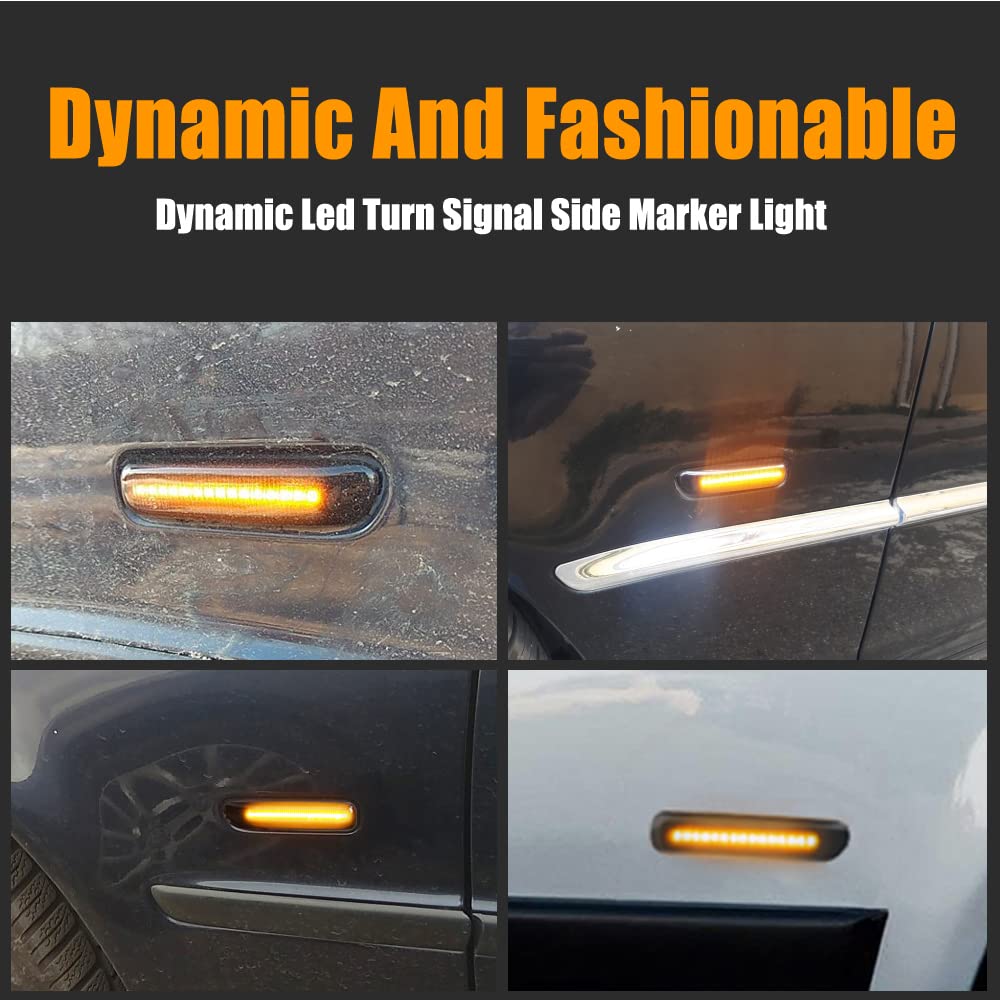 2Pcs Dynamic Fender Side Marker Lamps LED Fender Turn Signal Light Indicator Blinker Yellow Light Compatible with BMW 3 Series E46 1997-2001