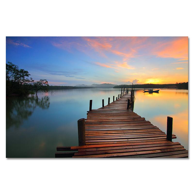 

Мост, закат, морской пейзаж, настенное искусство, горный холст, живопись, постеры и принты, Современная настенная художественная картина для декора гостиной 21x30 No Frame