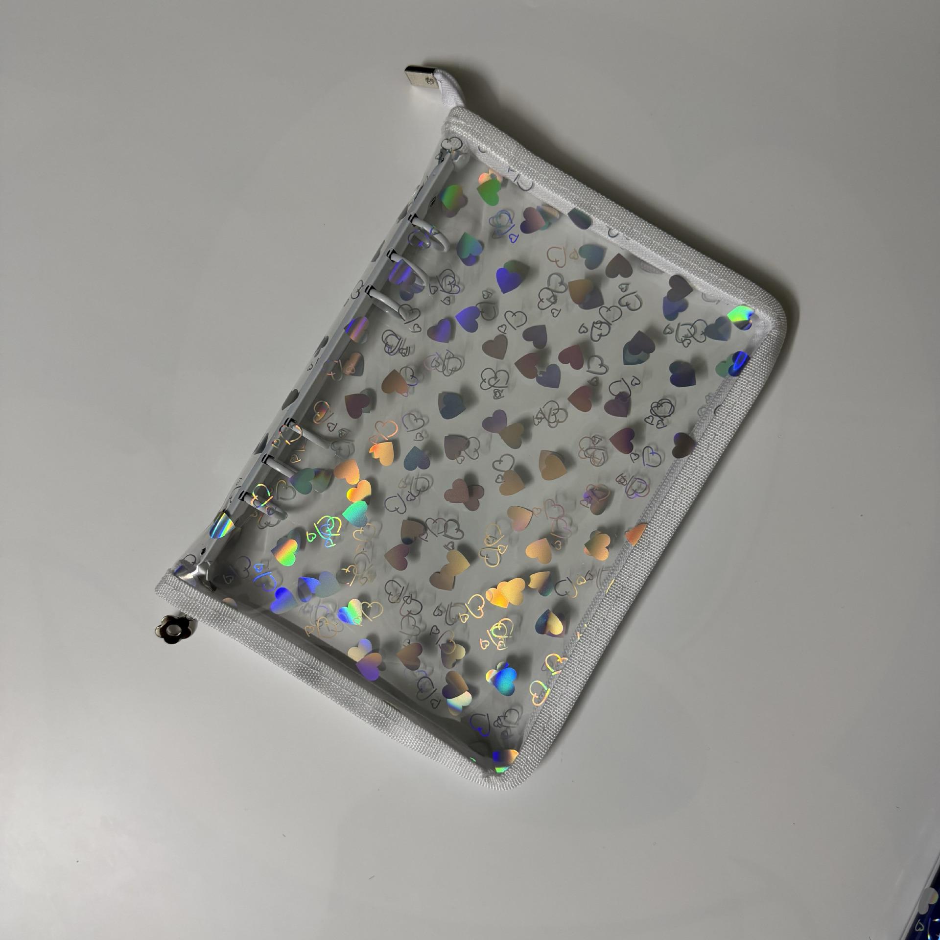 Innovative Style Laser Heart A6/A7 Transparent Zipper Binder: 6-Hole Small Card Album & Planner Sticker Storage Book. A7 Zipper Pouch (No Pages)