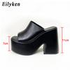 Fashion Eilyken New Brand White Chunky Heeled Mules High Heels Slippers  For Women Sexy Party Platform Heel Sandals Shoes size 43