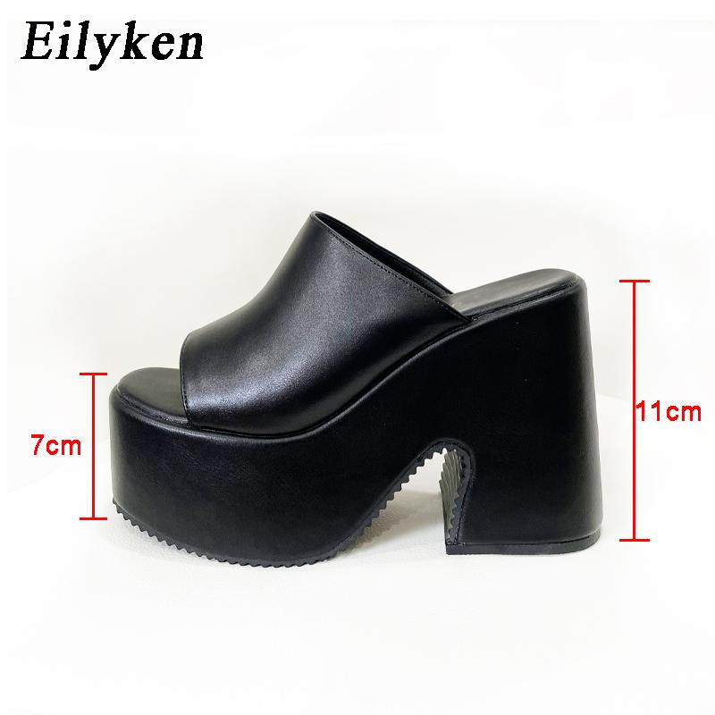 Fashion Eilyken New Brand White Chunky Heeled Mules High Heels Slippers  For Women Sexy Party Platform Heel Sandals Shoes size 43