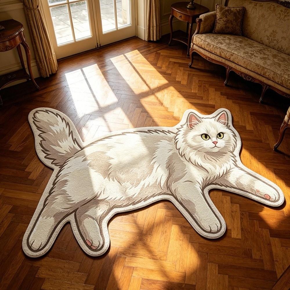 Non Slip Cat Floor Mat Absorbent Bedside Carpet Room Accessory Cat Shaped Rug  Bathroom