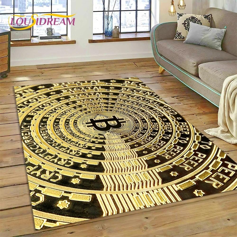 Bitcoin 3D Virtual Currency NFT Area Rug Carpet for Bedroom Living Room Home Sofa Decoration,Children Game Large Decor Floor Mat