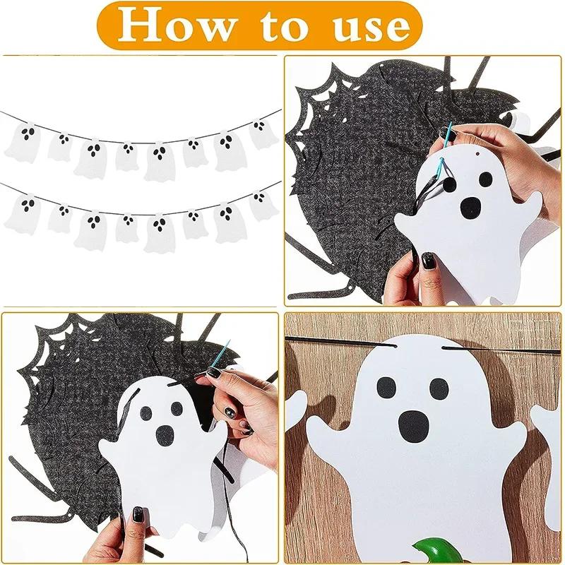 1 Zestaw Halloweenowy Uroczy Biały Baner Ducha Festiwal Duchów Girlandy Domowe Dekoracja Szczęśliwego Dnia Halloween Biały Baner Ducha Dekoracja