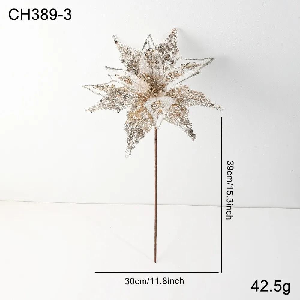 New Large Artificial Poinsettia Flower Sequins Sparkling Simulation Flowers Glitter DIY Christmas Flower Christmas Decoration