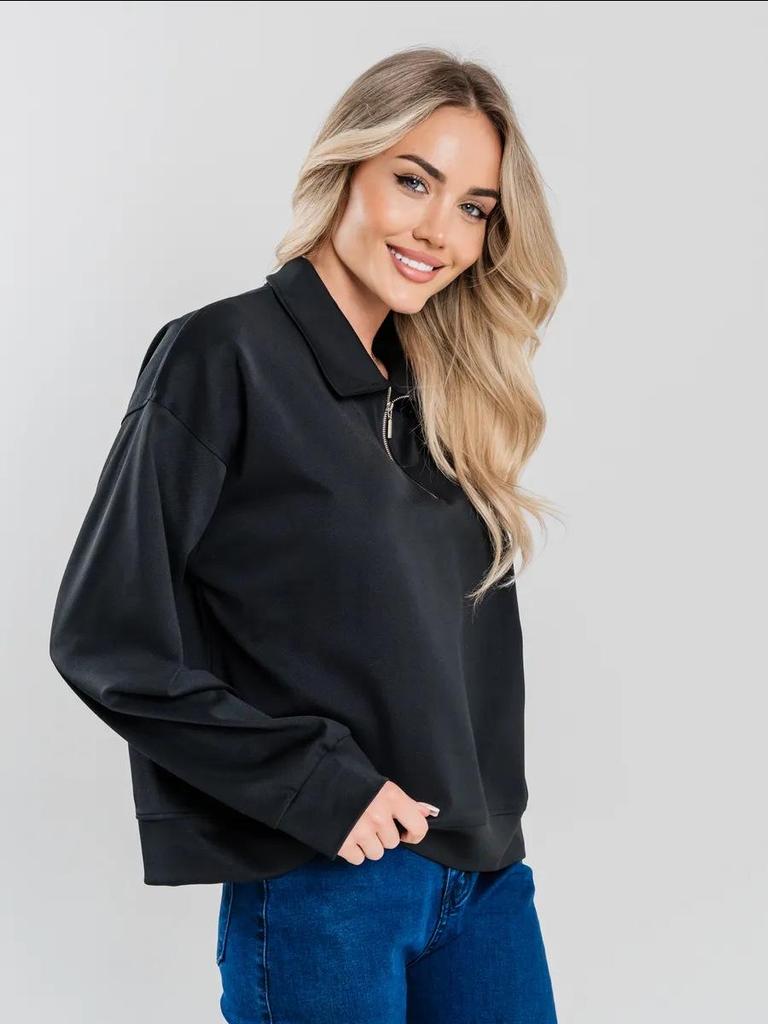 European & American Oversized Warm Lapel Half-Zip Solid Color Hoodie Jacket