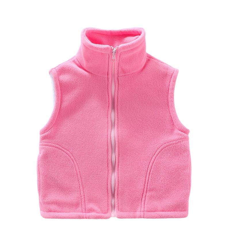 Dětská teplá fleecová vesta pro děti 2-10 let, jednobarevná vesta na zip s kapsou