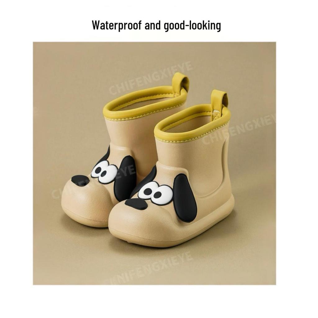 Cartoon Puppy Kids' Rain Boots, Non-Slip Waterproof EVA, Ages 3-6