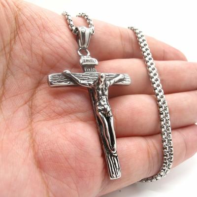Cool Mens Stainless Steel Jesus Christ Crucifix Cross Pendant Necklace For Men