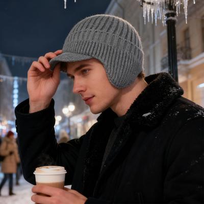 Căciulă Tricotată pentru Bărbați cu Căptușeală din Fleece Protecție pentru Orice Vreme Acoperire Urechi Căciulă Design Elastic Căciulă de Iarnă Rezistentă la Vânt