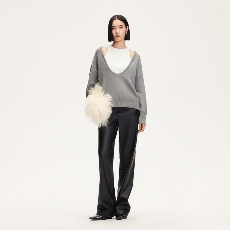 VEROMODA Women's Faux Two-Piece U-Neck Color-Block Long-Sleeve Knit Sweater